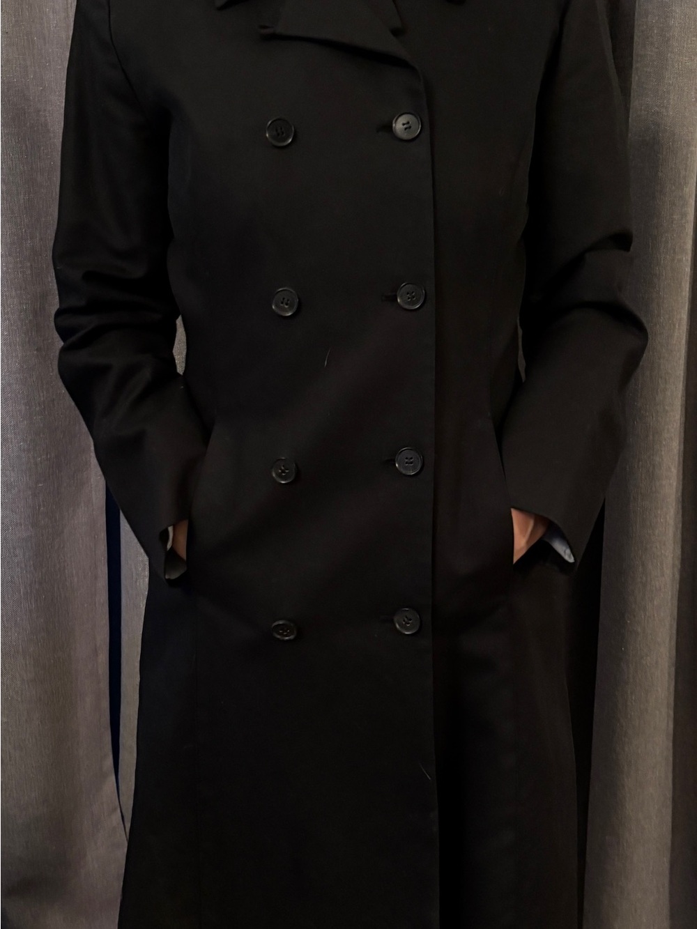 Ann Taylor Black Double-Breasted Trench Coat, Black, Size 4
